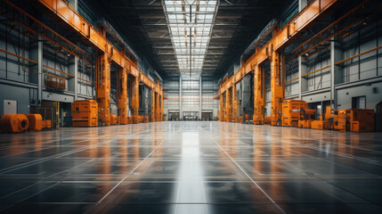 Fototapeta premium Generative ai illustration of empty warehouse in logistic center