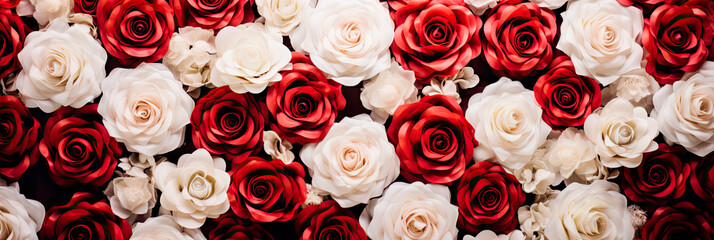 Obraz na płótnie Canvas panoramic background of red and white roses