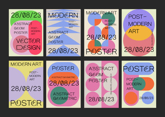 Set Of Geometric Postmodern Inspired Posters. Cool Abstract Geometrical Modern Covers. Bauhaus Shape Forms. Swiss Design Pattern.