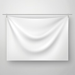 White realistic hang fabric horizontal canvas banner mockup on the rope for advertising generative ai