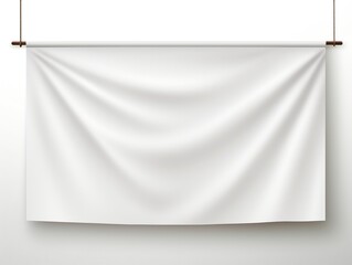 White realistic hang fabric horizontal canvas banner mockup on the rope for advertising generative ai - obrazy, fototapety, plakaty