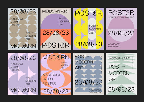 Set Of Geometric Postmodern Inspired Posters. Cool Abstract Geometrical Modern Covers. Bauhaus Shape Forms. Swiss Design Pattern.