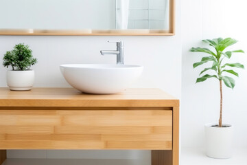 Fototapeta na wymiar Elegant White Ceramic Vessel Sink in Modern Bathroom