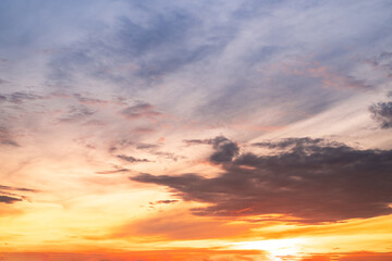 Beautiful , luxury soft gradient orange gold clouds and sunlight on the blue sky perfect for the background, take in everning,Twilight, Large size, high definition landscape photo