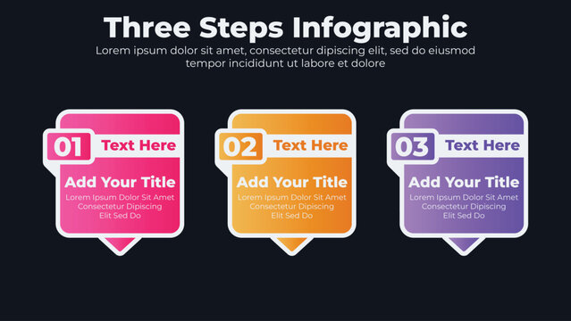 Infographic template for business process steps with dark theme