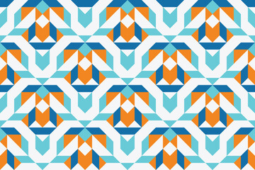 Geometric seamless pattern with blue and orange color. Simple regular background.