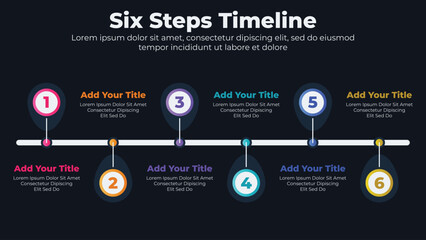 Circular timeline infographics template with 6 steps