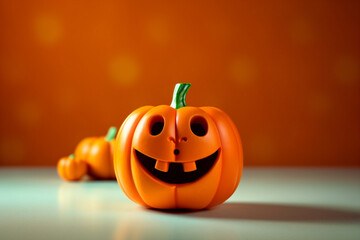 smile holiday pumpkin decoration orange background halloween illuminated lantern face isolated. Generative AI.