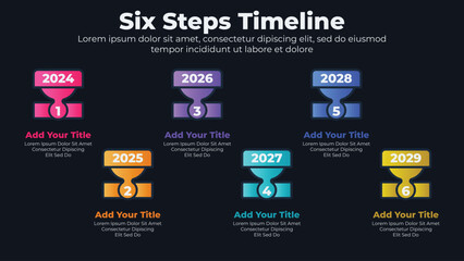 Modern business infographic template with 6 steps or options