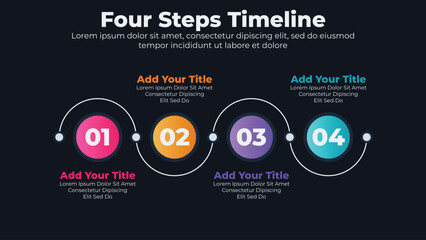 Circular timeline infographics template with 4 steps - obrazy, fototapety, plakaty