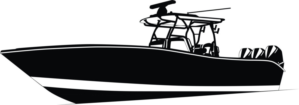 One color fishing boat vector, motorboat vector.