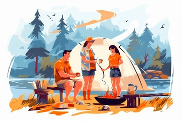 Obraz premium grandfather happy trekking walking old hiking active couple elderly senior. Generative AI.