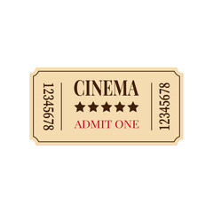 Retro cinema ticket. Admit one ticket. Vector illustration isolated on white background