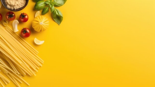 uncooked italian pasta on solid color background
