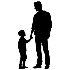 Father and son standing, silhouette vector