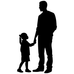 Father and son standing, silhouette vector