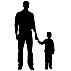 Father and son standing, silhouette vector