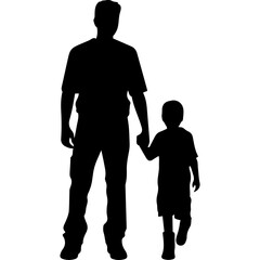 Father and son standing, silhouette vector