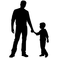 Father and son standing, silhouette vector