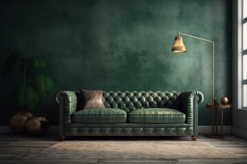 Textured Wall Paint in Discord Green Color, with sofa in front of it