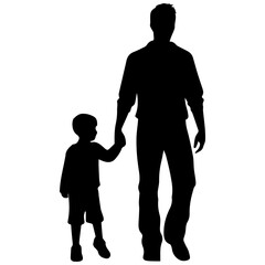 Father and son standing, silhouette vector