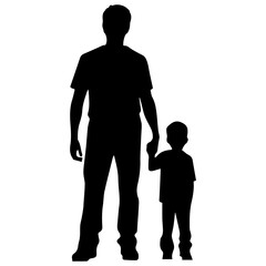 Father and son standing, silhouette vector