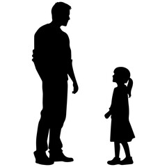 Father and son standing, silhouette vector