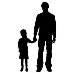 Father and son standing, silhouette vector