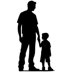 Father and son standing, silhouette vector