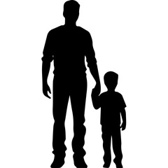 Father and son standing, silhouette vector