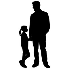 Father and son standing, silhouette vector