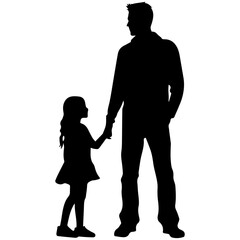 Father and son standing, silhouette vector