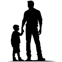 Father and son standing, silhouette vector