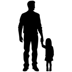 Father and son standing, silhouette vector
