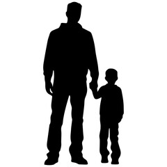 Father and son standing, silhouette vector
