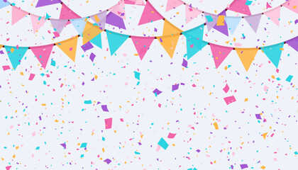 3D Confetti with Flag for Birthday, Holiday, Party, Festival. Pattern Colorful Confetti for Banner, Cover, Poster, Website, Placard, Advertising. Vector illustration