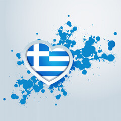 Greece Flag in the form of a 3D heart and paint splashes abstract background - 640199864