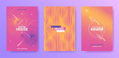 Electro Music Flyers Set. Techno Dance Cover. Gradient Distort Lines.