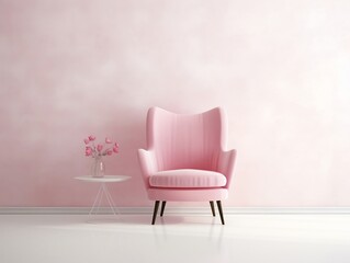 Wall mockup with Pink chair in a white room generative ai