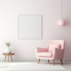 Wall mockup with Pink chair in a white room generative ai