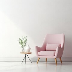 Fototapeta premium Wall mockup with Pink chair in a white room generative ai