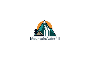 vector mountain waterfall logo design