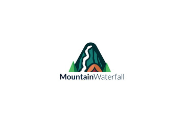 vector mountain waterfall logo design