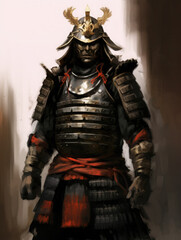 Fototapeta na wymiar Samurai in a helmet and mask. Digital art.