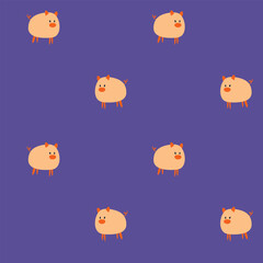 Obraz premium A pattern with a simple image of cute piglets on a purple background.