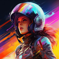 Girl in a motorcycle helmet. Digital art.
