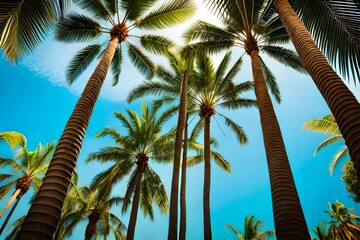 Obraz premium Seaside Serenity: A Solitary Palm Tree Gracefully Sways on the Tranquil Beach