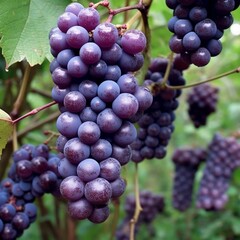 A cluster of plump purple grapes
