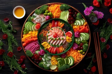 A creative and colorful sushi salad