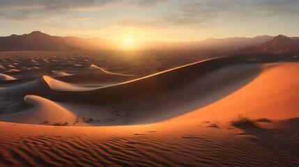 A desert sunrise with the sun slowly rising
